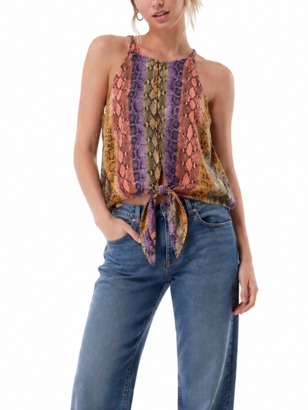 WILLOW & ROOT Sleeveless Tie-Front Top.